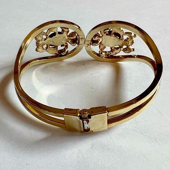 Vintage Hinged Clamper Style Bracelet AB Rhinestones Gold Tone Setting - Picture 3 of 13